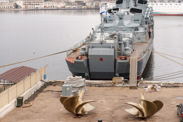 Sevastopol. Russia. December 2020. Guard ship Sharp-witted with new propellers. Large...