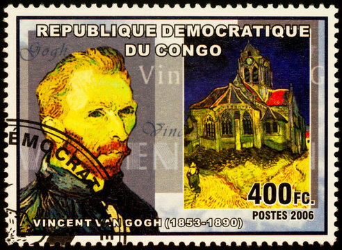 Portrait of Vincent van Gogh and picture Auvers Church