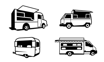 simple black and white food truck icon vector set