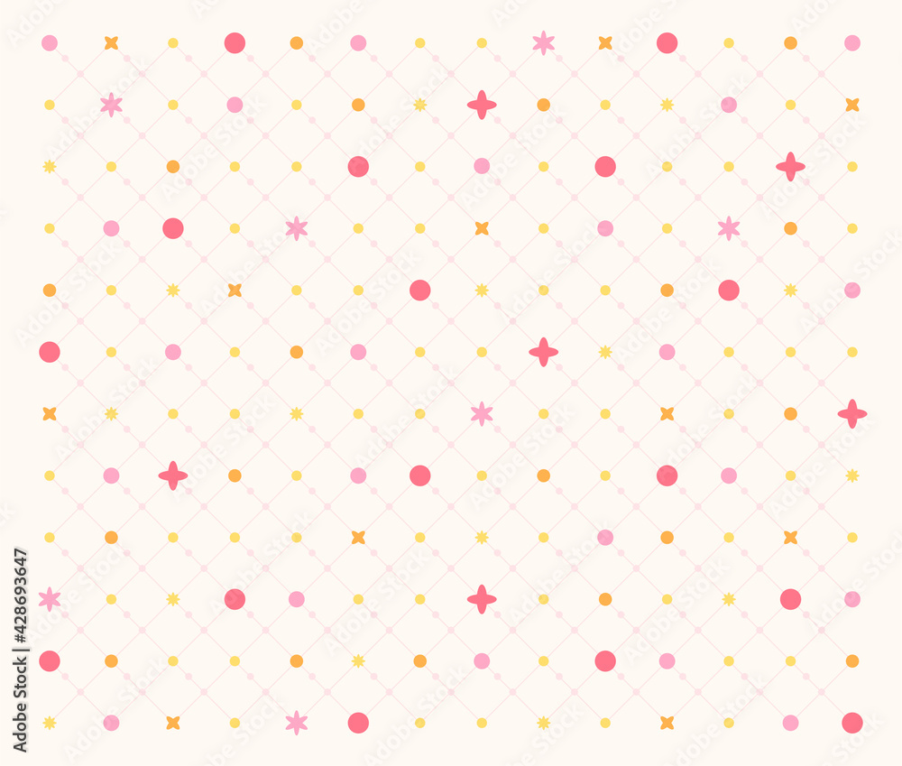 Poster stars twinkling on the grid repeat various colors and shapes. simple pattern design template.