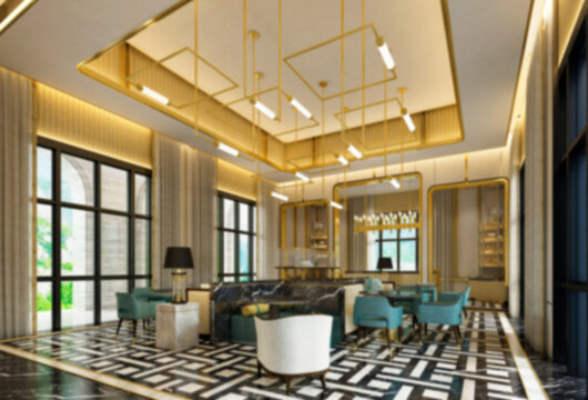 3d render of luxury hotel reception lobby entrance hall