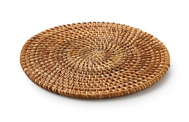 Round woven placemats on a white background