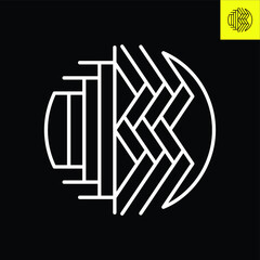 B Lettermark monogram round logo design in vintage line art deco style. Vector logo in Eps 8