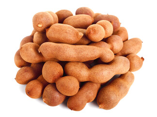 Tamarind (Tamarindus indica) Fruit or Pod. Also known as Indian Dates. Isolated on White