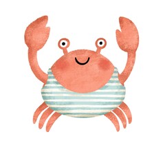 crab isolated on white background. cute red crab in a swimsuit. sea animals. cute childrens illustration