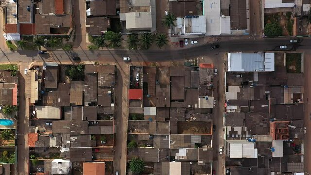 Top down aerial view of the Sol Nascente favela's crowded shanty town