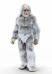 A mythical yeti creature on a white background. 3d rendering
