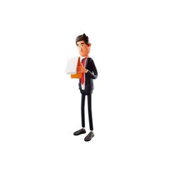 3D Businessman Cartoon Illustration checking the report paper