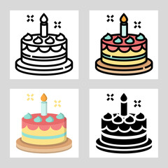 cake icon vector design in filled, thin line, outline and flat style.