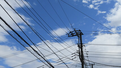 Fototapeta premium Electric wires and blue sky