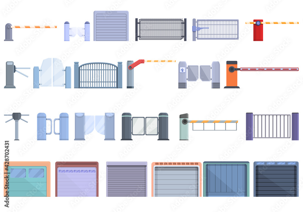 Poster automatic gate icons set. cartoon set of automatic gate vector icons for web design