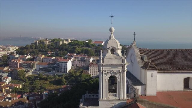 sunny day lisbon famous saint george castle aerial panorama 4k portugal