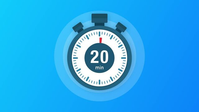 The 20 minutes, stopwatch icon. Stopwatch icon in flat style, timer on on color background. Motion graphics.