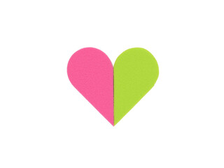 Heart of red and green sponges isolated on a white background.