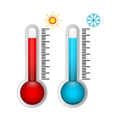 Set of meteorological thermometers. Hot and cold. Vector illustration on white background.