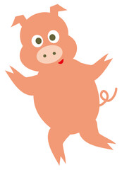 A smiling pig is standing