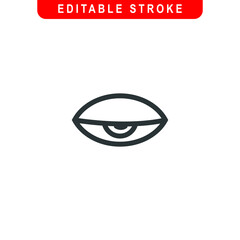 Half Closed Eye Outline Icon. Vision Line Art Logo. Vector Illustration. Isolated on White Background. Editable Stroke