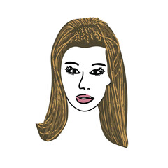 silhouette of a girl with a traditional African American hairstyle, box braids and braids. color black and white illustration on white isolated background.