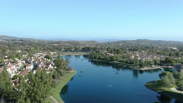 4k Drone Footage over Rancho Santa Margarita Lake.