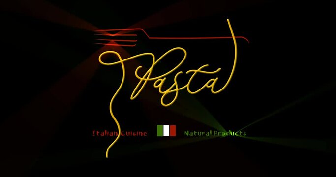 animated logo of Italian cuisine pasta with spaghetti lettering