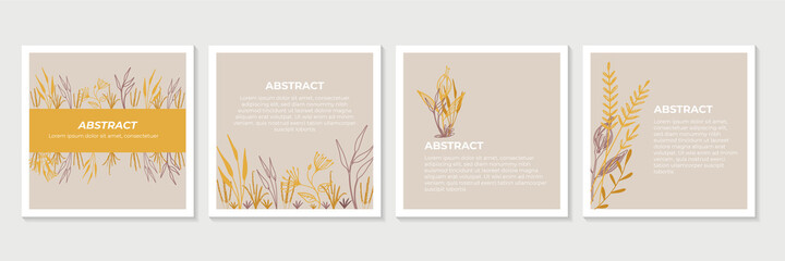 Set beautiful flowers and leaves floral spring posters collection vertical greeting cards horizontal vector illustration