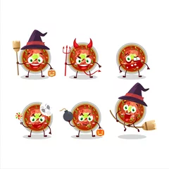 Fotobehang Halloween expression emoticons with cartoon character of bowl of chili © kongvector