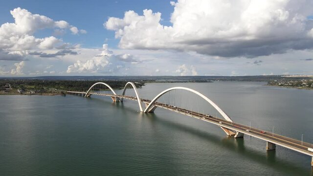 Aerial shot of JK Bridge, located in Brasilia, the Capital of Brazil