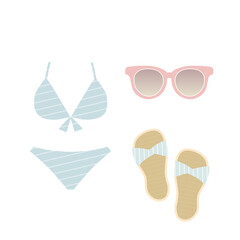 夏のバカンスセット 水着、サングラス、サンダル