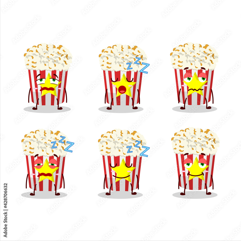 Sticker Cartoon character of pop corn with sleepy expression