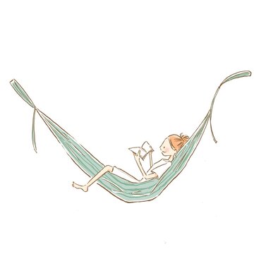 A young woman lying on hammock and reading a book