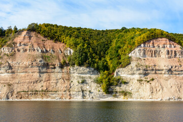 Coast of the Volga River in the middle Volga region in the Republic of Tatarstan. Autumn landscape.