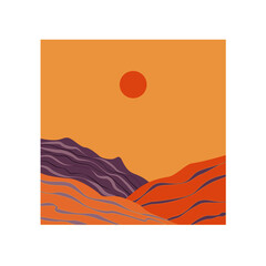 Colorful dunes of the desert and the sun. Stylish vector  image