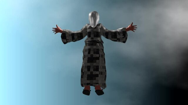 Conceptual work of a digital sculpture showing Enoch being taken to heaven by God.