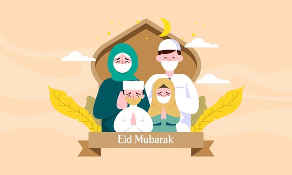 Flat eid al-fitr with face mask illustration