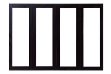 Large black painted wooden window frame isolated on a white background