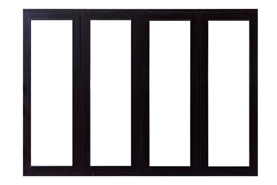 Large black painted wooden window frame isolated on a white background