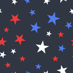 Obraz premium White, Red and Blue Stars with Dots Seamless Pattern