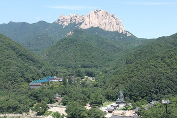 Asian traditional temple and rock mountain