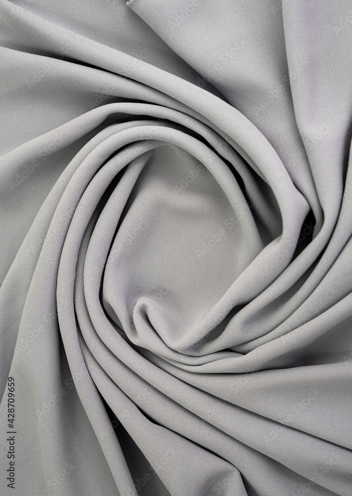Poster light grey fabric texture. wavy textile rippled from top point of view. luxurious material for exclu