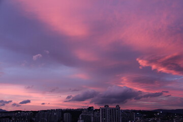 pink sky of the city in Ulsan 