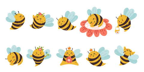 Honey bee cartoon kids isolated clip art bundle
