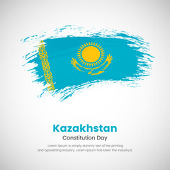 Brush painted grunge flag of Kazakhstan country. Constitution day of Kazakhstan. Abstract creative painted grunge brush flag background.