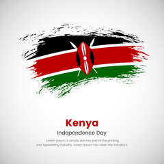 Brush painted grunge flag of Kenya country. Independence day of Kenya. Abstract creative painted grunge brush flag background.