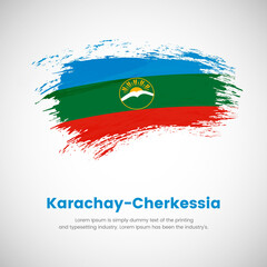 Brush painted grunge flag of Karachay-Cherkessia country. National day of Karachay-Cherkessia. Abstract creative painted grunge brush flag background.