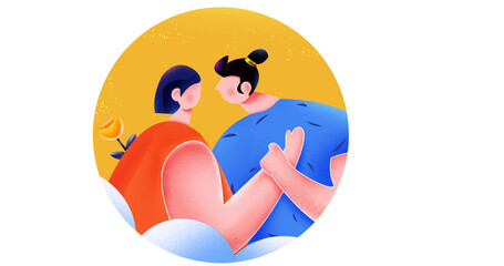 Hand painted noisy romantic Valentine's Day lovers illustration