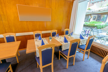 Interior of a hotel restaurant.