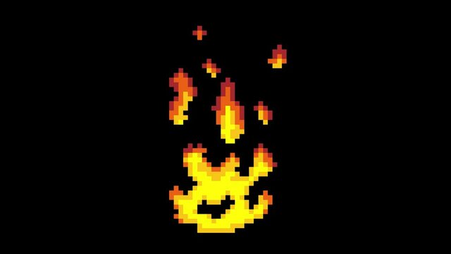 pixelated fire loop animation on black background