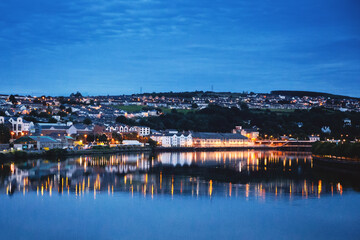 Derry, North Ireland. Aerial view of Derry Londonderry city center in Northern Ireland, UK. Sunny...