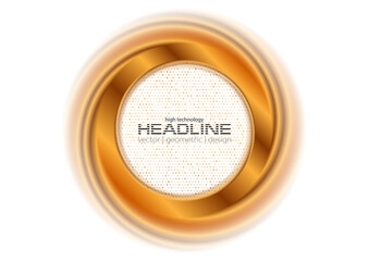Golden glossy smooth ring and shiny dots abstract background. Concept logo vector design