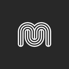 Initials MU or UM letters logo monogram smooth shapes, black and white think rounded lines, minimal creative wedding emblem, two letters M and U together mark